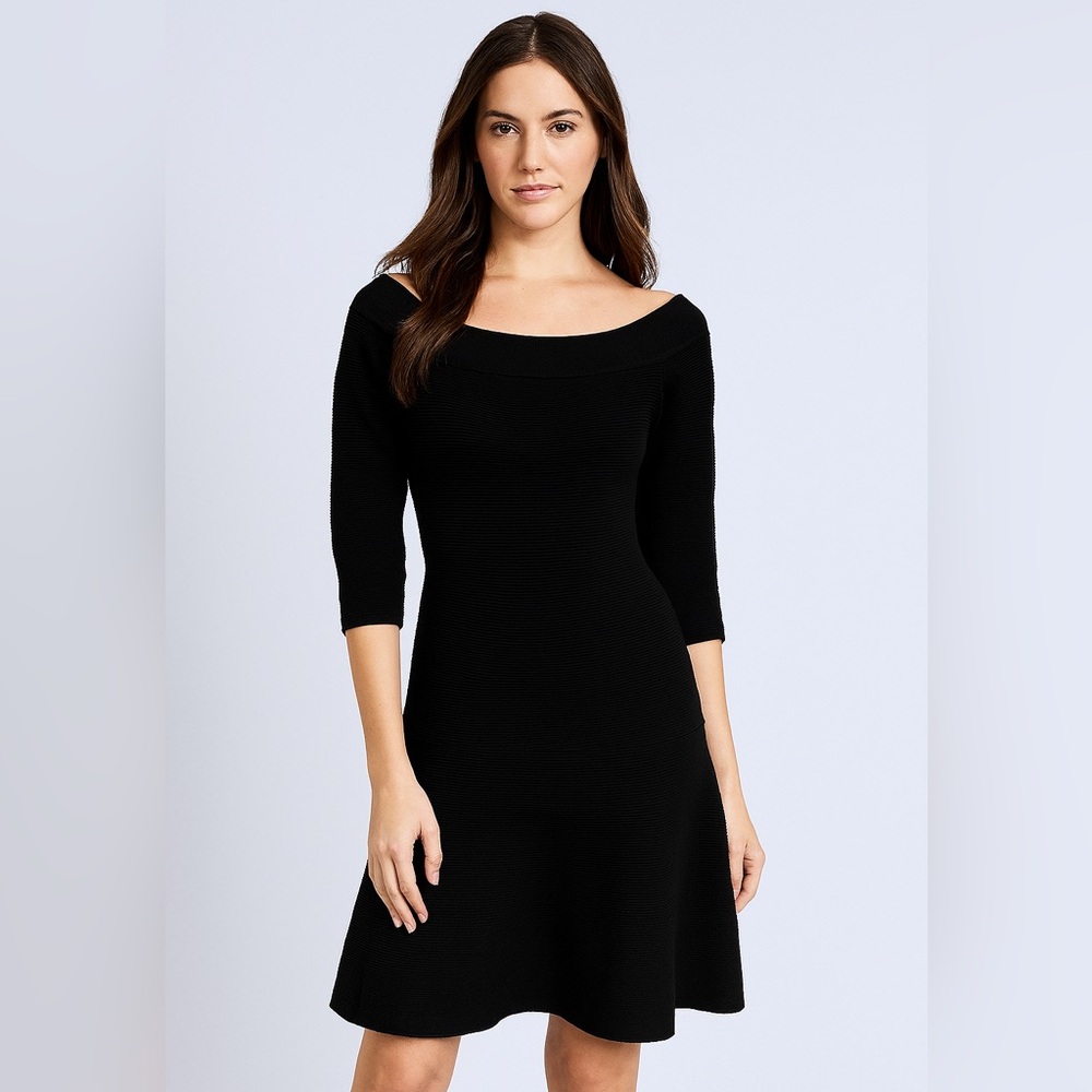 Cupcake & Cashmere Black Fit and Flare Cocktail Dress with Bateau Neckline SZ- L